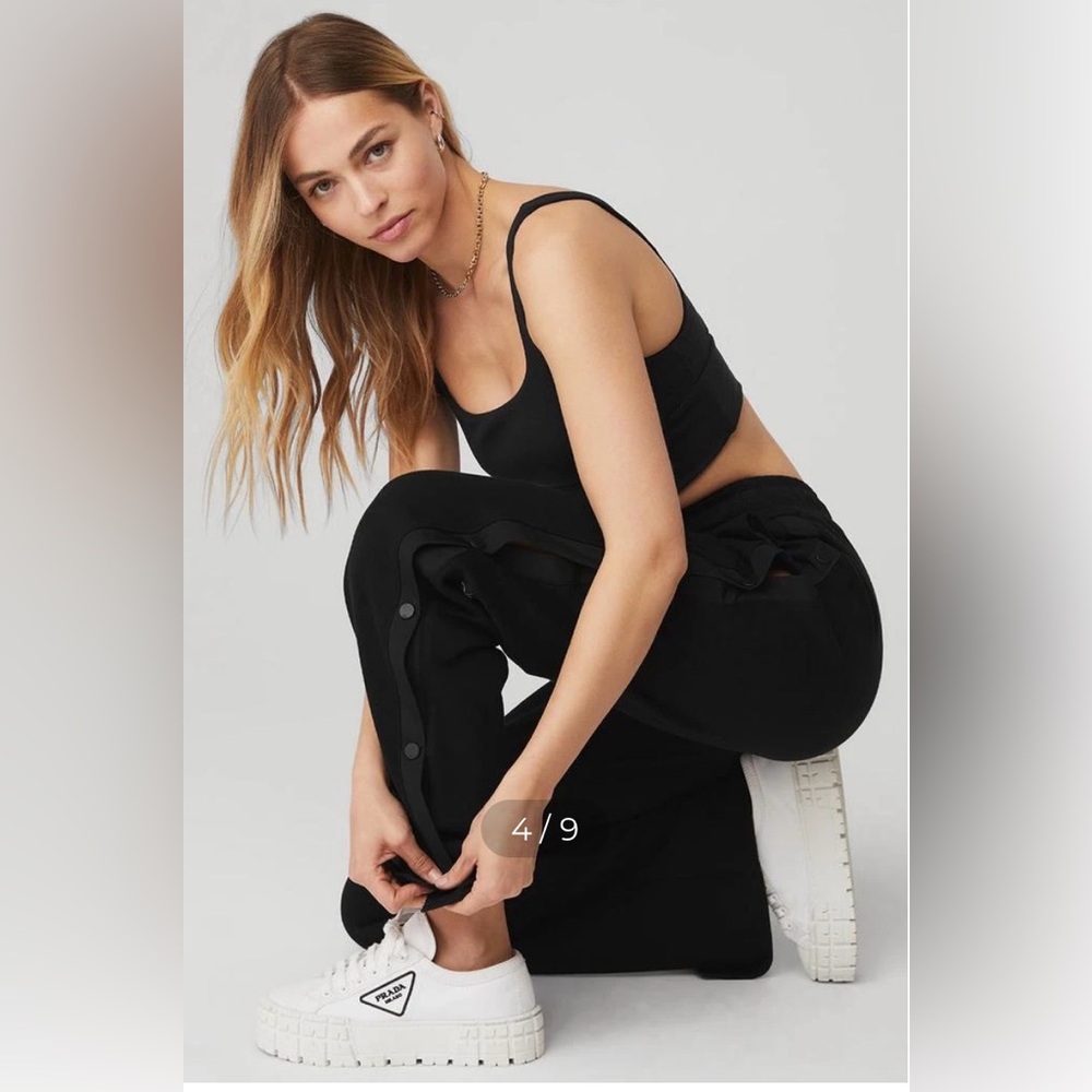 ALO Yoga Black Court Side  Tearaway Snap  Pants - Picture 5 of 7